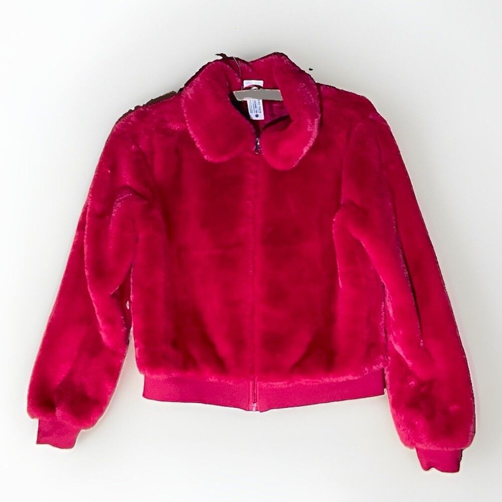 Hanna Andersson Jacket US 12 Girls Red Faux Fur Cropped Coat Holiday Christmas